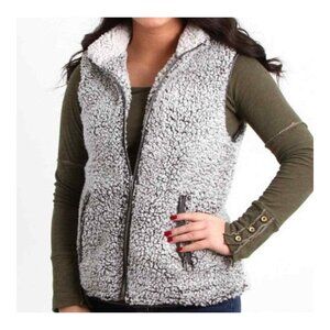 Thread & Supply Gray Sherpa Fleece Fuzzy Fur Pocket Vest Coat Size Small